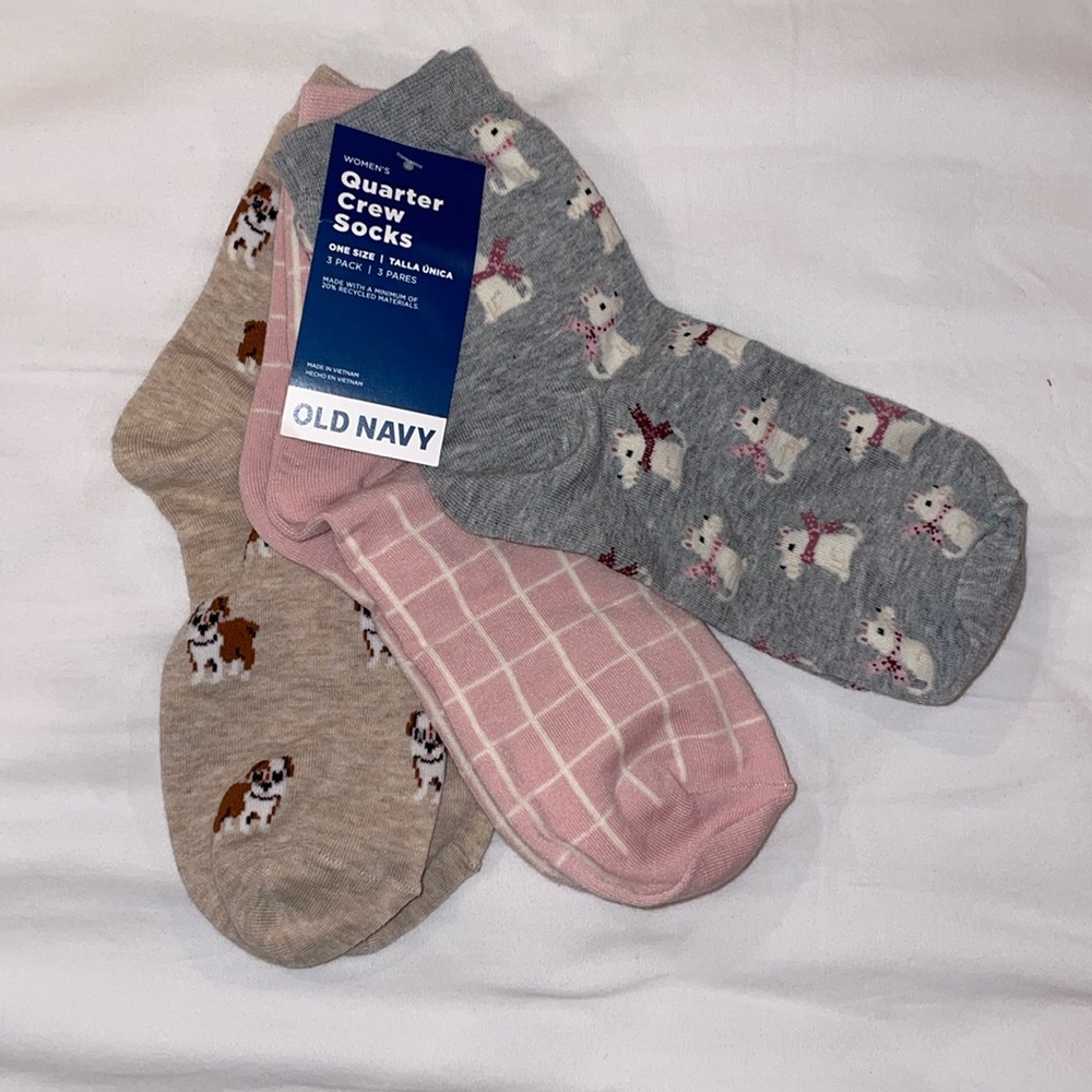 NWT!! Old Navy Quarter Crew Socks puppy Dog Love - 3 Pack